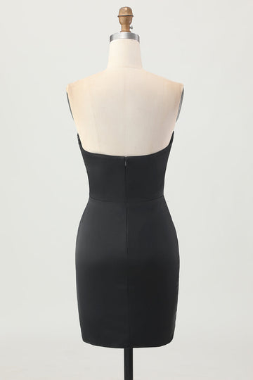 Black Strapless Corset Bodycon Beaded Cocktail Dress with Slit